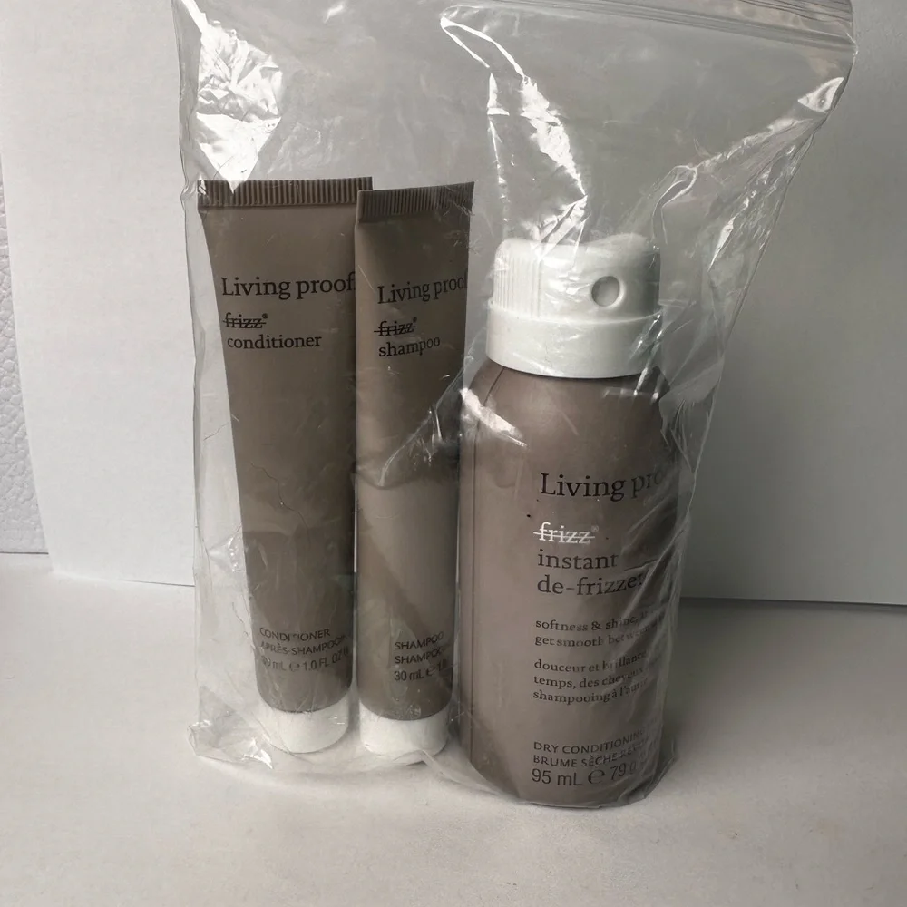 🆕 LIVING PROOF 3 pc Travel Set of No Frizz Shampoo, Conditioner & De-Frizzer